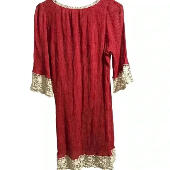Umgee Red Crochet Trim Dress Size Large - Picture 3 of 5